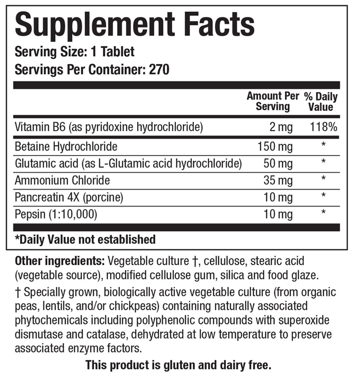 Hydro-Zyme Supp Facts